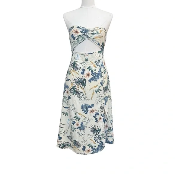 SHEIN Strapless Tropical Cutout Midi Dress Size M - Picture 2 of 8